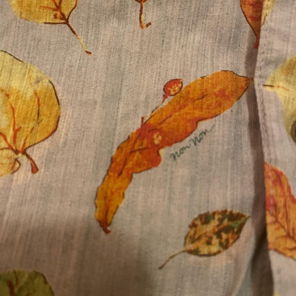 Japanese Button Down Leaf Pattern "Papas" Cotton … - image 3